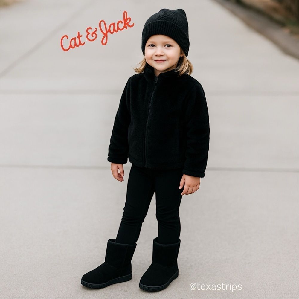 Cat & Jack Big Kids Black Zipper Furry Lined Winter Boots 3